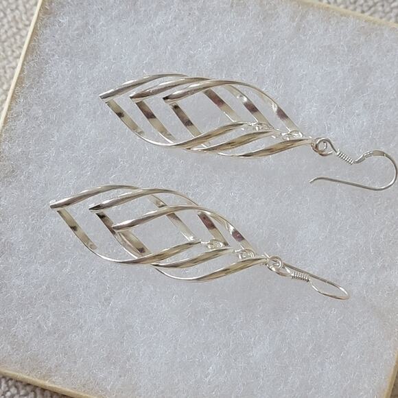 Sterling Silver Twist Leaf Dangle Earrings – 2.25" Long, 925 Stamped - Picture 5 of 8
